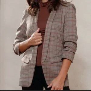 ODDY Women's Plaid Blazer - Tan and Brown